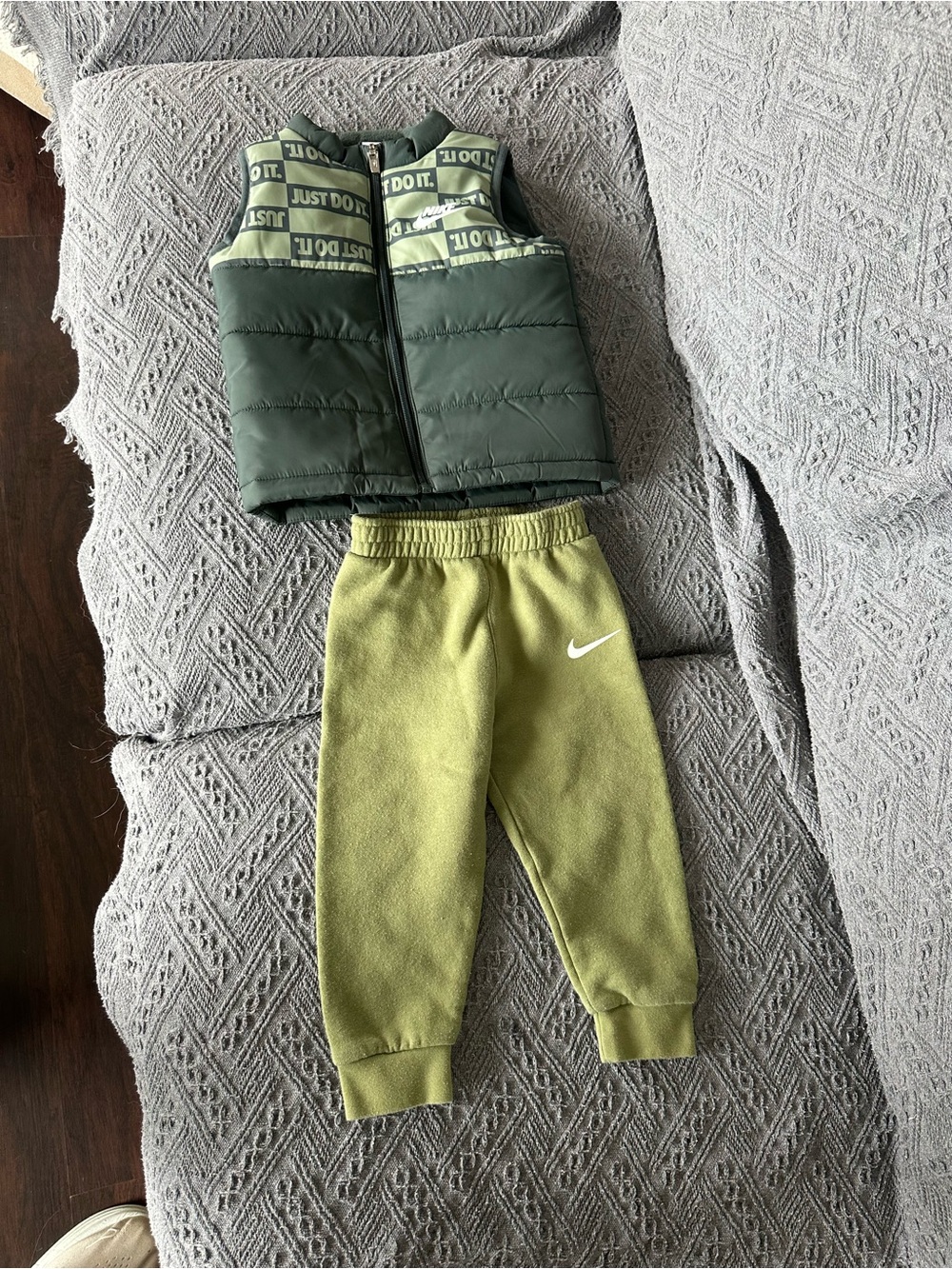 Nike Kids Olive & Light Olive Fleece Joggers with Swoosh and vest
